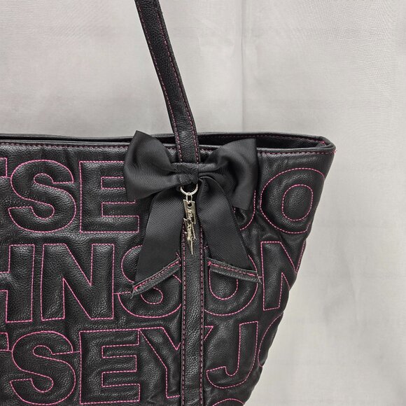 Betsey Johnson Black Bag with Pink Stitching & Black Bow - Picture 3 of 9